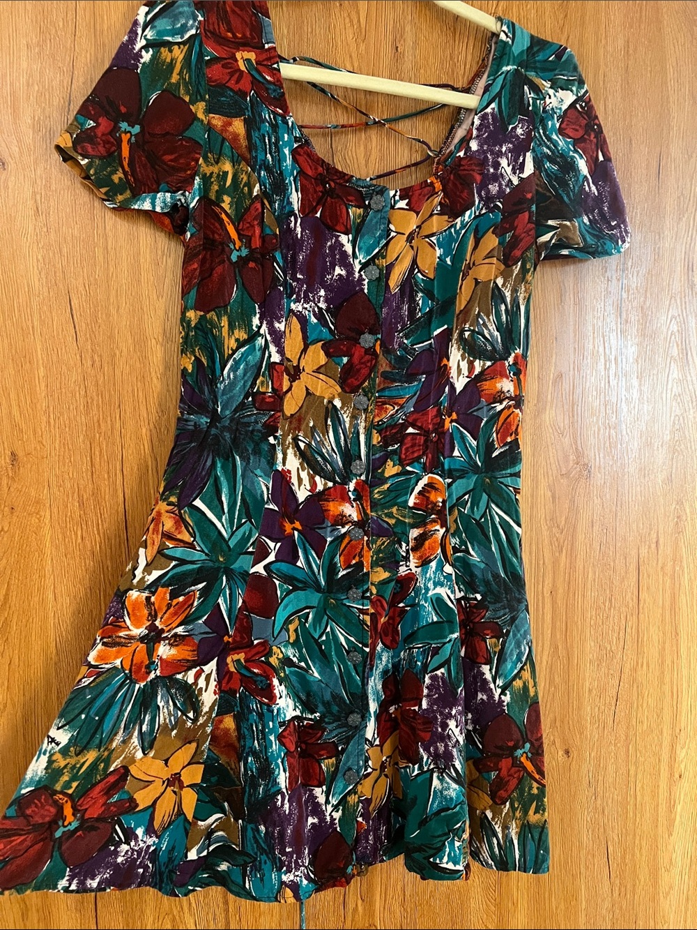Floral Short Sleeve Mini Dress in Teal & Multi